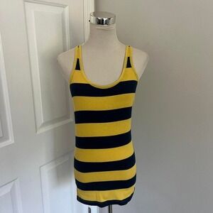 Y2K YELLOW AND NAVY VICTORIA SECRET PINK STRIPED TANK TOP